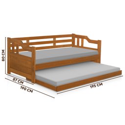 Sofá Cama Madeira Maciça com Auxiliar + 2 Colchões Atraente Imbuia - 4