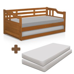 Sofá Cama Madeira Maciça com Auxiliar + 2 Colchões Atraente Imbuia - 2