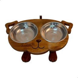 Comedouro Bebedouro Elevado Pet com Dois Bowls Inox Grande:marrom-escuro - 4