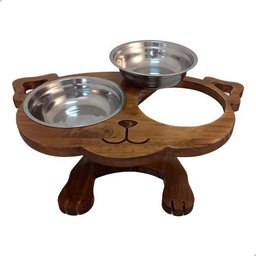 Comedouro Bebedouro Elevado Pet com Dois Bowls Inox Grande:marrom-escuro - 3