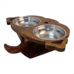 Comedouro Bebedouro Elevado Pet com Dois Bowls Inox Grande:marrom-escuro - 5