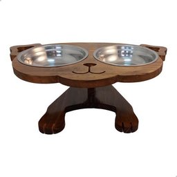 Comedouro Bebedouro Elevado Pet com Dois Bowls Inox Grande:marrom-escuro - 1