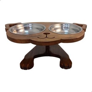 Comedouro Bebedouro Elevado Pet com Dois Bowls Inox Grande:marrom-escuro
