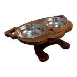 Comedouro Bebedouro Elevado Pet com Dois Bowls Inox Grande:marrom-escuro - 2
