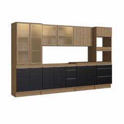 Cozinha Modulada Completa com portas de vidro 06PC 348cm Linha Paola PA0070R Delmarco Delmarco Mel/P - 3