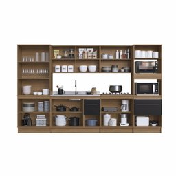 Cozinha Modulada Completa com portas de vidro 06PC 348cm Linha Paola PA0070R Delmarco Delmarco Mel/P - 5