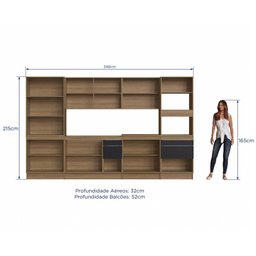 Cozinha Modulada Completa com portas de vidro 06PC 348cm Linha Paola PA0070R Delmarco Delmarco Mel/P - 2