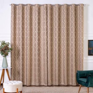 Cortina Turin Jacquard Semiblackout Floral 6,00x2,80m para Sala Quarto Varão 5m Ilhóses - Avelã