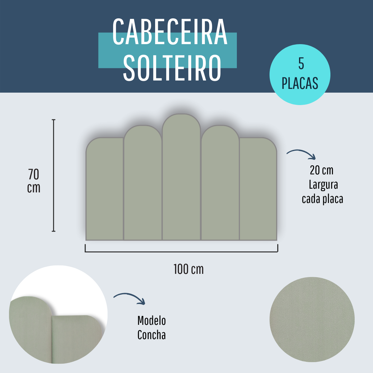 Cabeceira Solteiro Veludo 100x70 Cama Box Modulada Concha Verde Água - 6