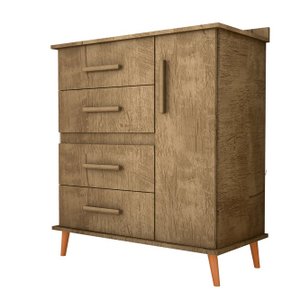 Cômoda com 4 Gavetas e 1 Porta com 4 Pés Retrô Olivia 85x123cm Canela