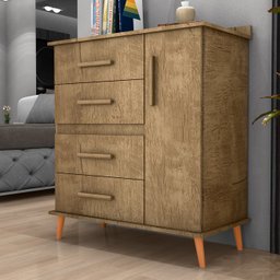 Cômoda com 4 Gavetas e 1 Porta com 4 Pés Retrô Olivia 85x123cm Canela - 2
