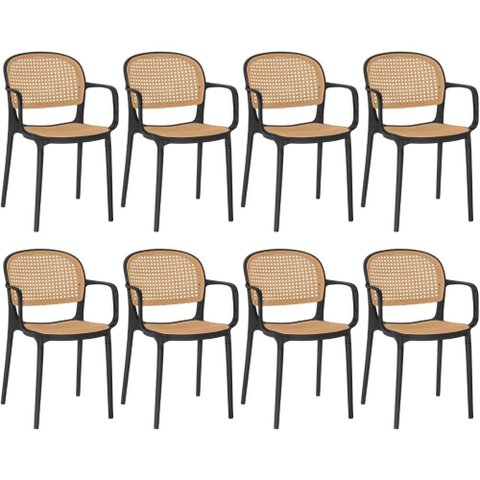 Kit 8 Cadeiras de Jantar Roma Prática com Braços para Sala e Cozinha - Preto