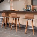 Ver imagem 2 de Kit 3 Banquetas Baixa Linea Aço Champanhe Assento Terracota