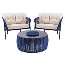 Ver imagem 2 de Conjunto 2 Poltronas e Mesa de Centro Cervejeira em Aço e Corda Náutica Azul Harpia Tecido Bege