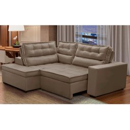 Sofá de Canto Retrátil e Reclinável com Molas 2,50x2,00 Esq Virginia Suede Capucino Adonai - 1