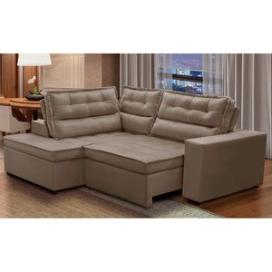 Sofá de Canto Retrátil e Reclinável com Molas 2,50x2,00 Esq Virginia Suede Capucino Adonai