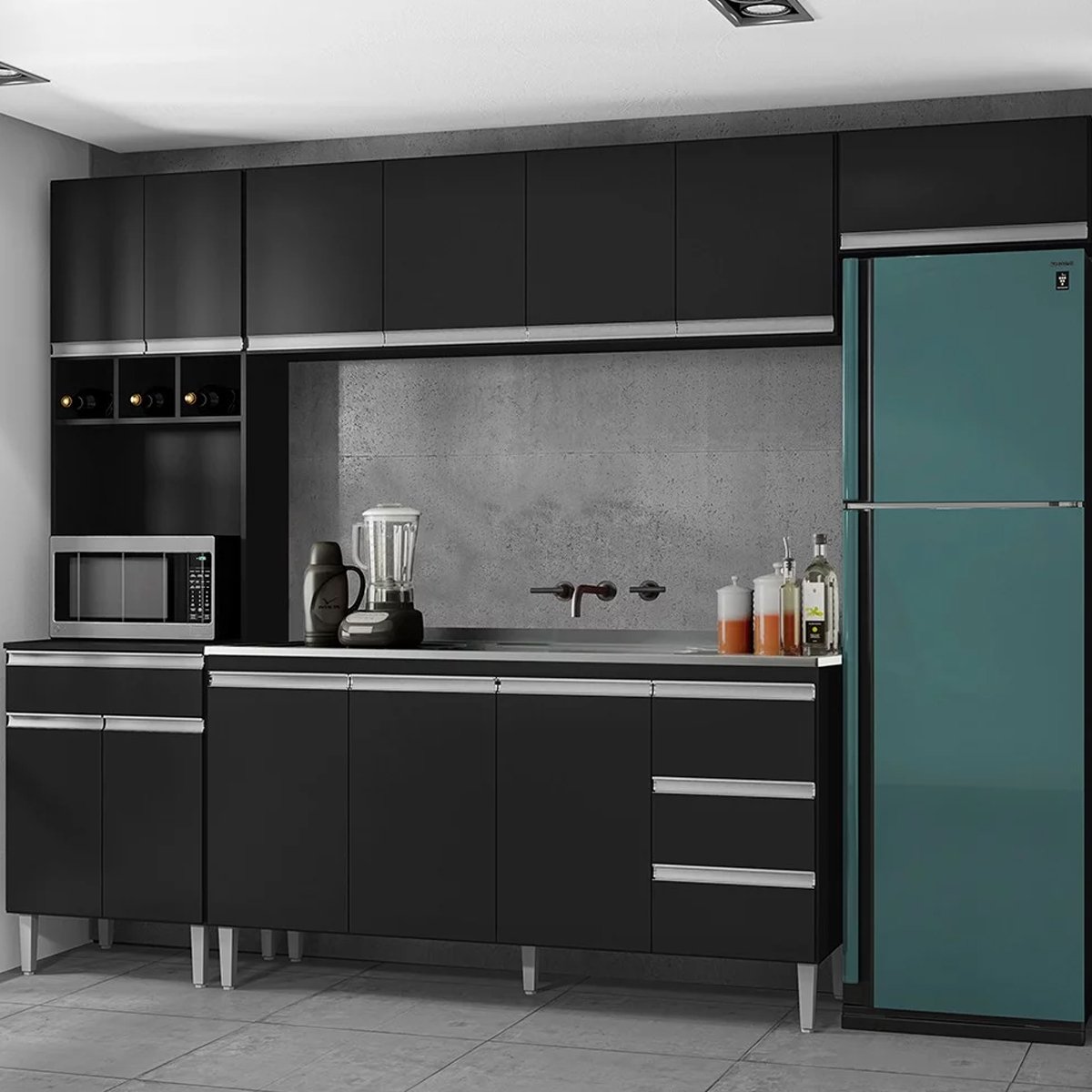 Cozinha Completa Modulada 4 Peças Andréia 280cm Preto Ajl Móveis - 3