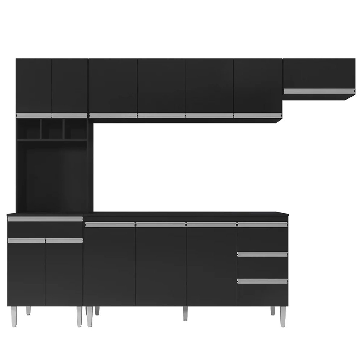 Cozinha Completa Modulada 4 Peças Andréia 280cm Preto Ajl Móveis - 1