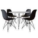 Ver imagem 1 de Conjunto Mesa Jantar Eames Redonda Branca 90cm com 4 Cadeira Pretas Base Ferro Preto