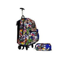 Mochila Infantil De Rodinhas Sonic Original Com Estojo Duplo - 1