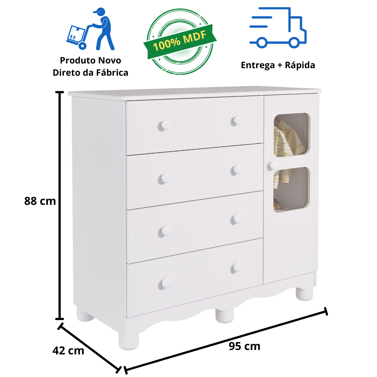 Quarto de Bebê Completo Berço Americano e Cômoda Uli Peroba - Branco Brilho - 7