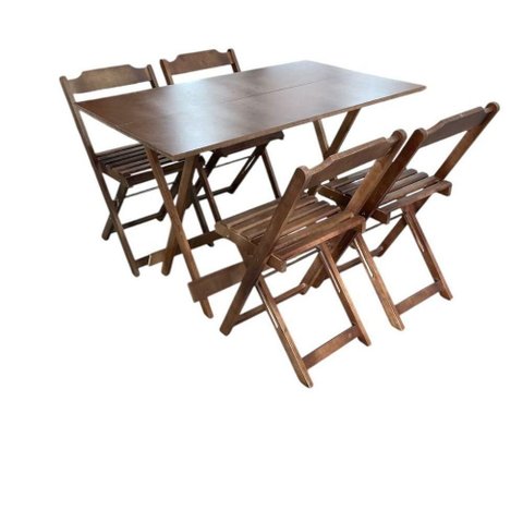 Conjunto Mesa Dobrável 1,20m com Tampo em Mdf Ultra Plus e 4 Cadeiras Dobráveis Imbuia