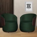 Ver imagem 1 de Kit 2 Poltronas Organica Beatriz Veludo Verde C/ Composê Corano Marrom - Lm Decor