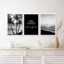 Ver imagem 1 de Kit 3 Quadros Praia Preto e Branco Ore Espere Confie 33x24cm:madeira Branca