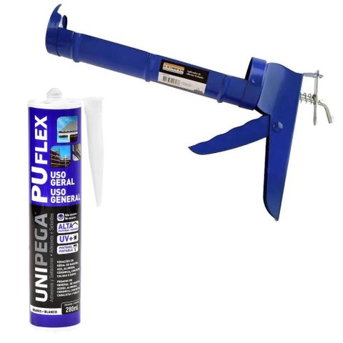 Aplicador de Silicone Fechado + Selante PU Flex Uso Geral Branco 280ml - Unipega