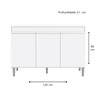 Balcão Multiuso para Cozinha Moderno 1,2m 3 Portas sem Tampo - Manu: Branco - 2