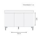 Ver imagem 2 de Balcão Multiuso para Cozinha Moderno 1,2m 3 Portas sem Tampo - Manu: Branco