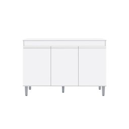 Balcão Multiuso para Cozinha Moderno 1,2m 3 Portas - Manu: Branco - 5