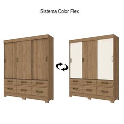 Guarda Roupa Taiga 3 Portas de Correr e 6 Gavetas Flex com Espelho Rústico/Off White - Móveis Briz - 5