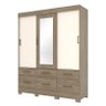 Guarda Roupa Taiga 3 Portas de Correr e 6 Gavetas Flex com Espelho Rústico/Off White - Móveis Briz - 1