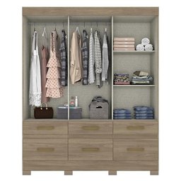 Guarda Roupa Taiga 3 Portas de Correr e 6 Gavetas Flex com Espelho Rústico/Off White - Móveis Briz - 3