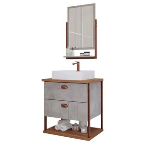 Armário Banheiro C/ 2 Gavetas Prateleira Espelheira Cimento