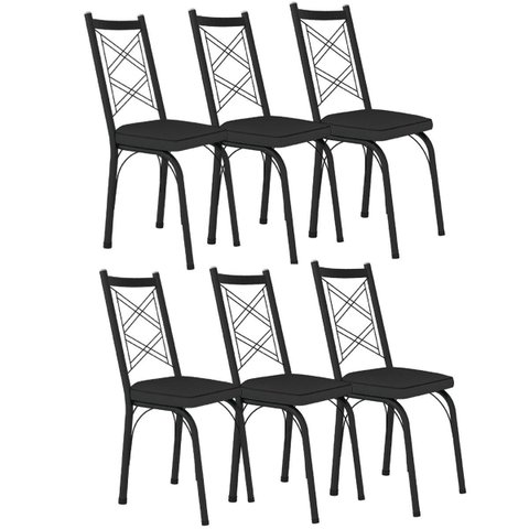 Kit 6 Cadeiras Aço Carbono Tubular Metálica Acabamento Fosco D-28 Julia Preto