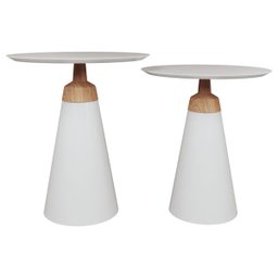 Conjunto Mesa Lateral Decorativa para Sala de Estar Mandrágora 50x50 e 45x45 Redonda Off White - 1