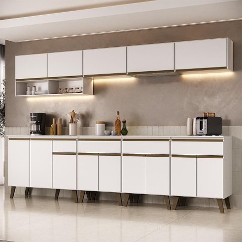 Cozinha Completa Atlanta Turner 14 Portas 4 Gavetas 285cm Branca Móveis Carraro