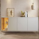 Ver imagem 1 de Aparador Buffet para Sala de Jantar 4 Portas 182cm Pés Industrial Dourado Mosele C04 Off White Matte