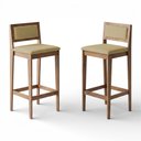 Ver imagem 1 de Kit 02 Banquetas Altas Lenna 99cm em Madeira e Encosto Estofado Linho Palha - Desk Design