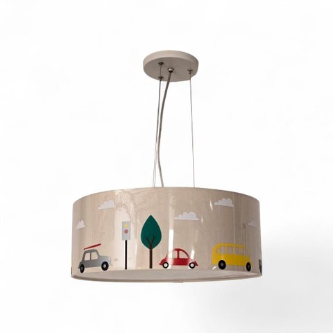 Luminária de Teto Pendente Carrinhos Infantil 40x15cm 2 em 1 Tom Luz