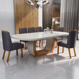 Sala de Jantar 196x90 MDF/Vidro 6 Cadeiras Mel Bom Pastor - 1