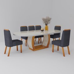 Sala de Jantar 196x90 MDF/Vidro 6 Cadeiras Mel Bom Pastor - 2
