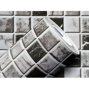 PAPEL DE PAREDE ADESIVO LAVAVÉL CORES PASTILHAS 0,50X25M:MÁRMORE PRETO