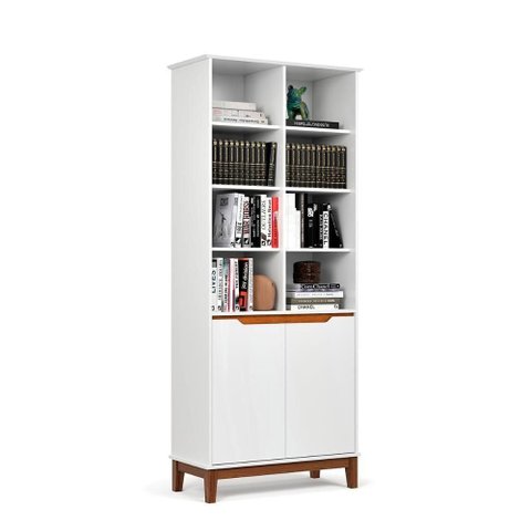 Livreiro Ej Flow 2 Portas 6 Prateleiras com Pés Madeira Branco 