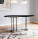 Ver imagem 1 de Mesa de Jantar 6 Lugares Retangular Orgânico com Vidro 180cm Pés Industrial Alina N01 Preto Champanh