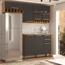 Ver imagem 1 de Cozinha Compacta Nottes 7 Portas 2 Gavetas 100% Mdf com Vidro Amêndoa/chumbo - Panorama Móveis