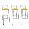 Kit 3 Banquetas Altas Prata com Encosto Assento Amarelo - 1