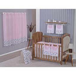 Enxoval de Bebe Kit de Berço Americano Cortina Algodão Menino Menina 9 Peças:urso Rosa - 3